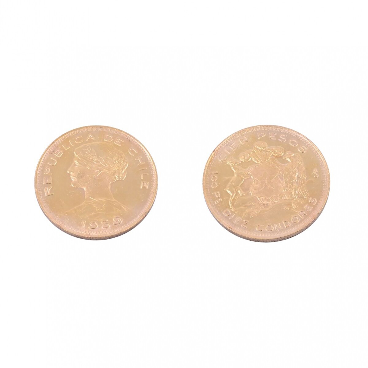 Moneda de oro República de Chile 100 pesos año 1959. 