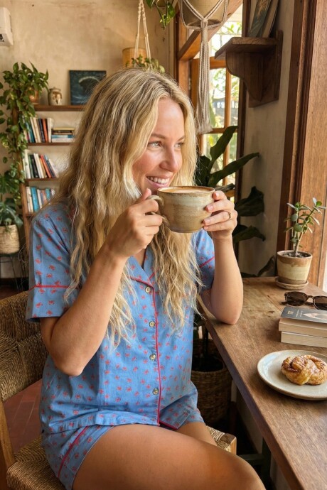 Late Check Out Pijama Corto Celeste / Naranja