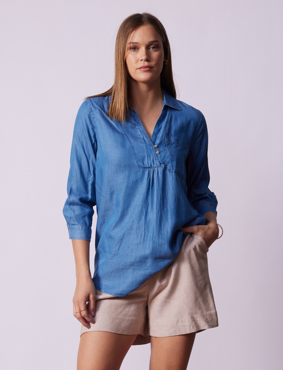 Blusa Lyocell Bolsillo - Jean 