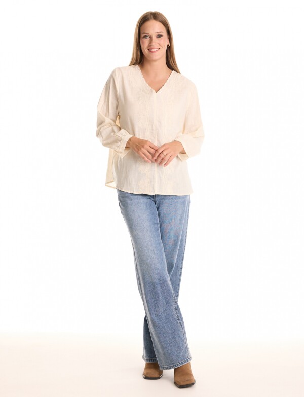 Blusa Algodon Esc V BEIGE