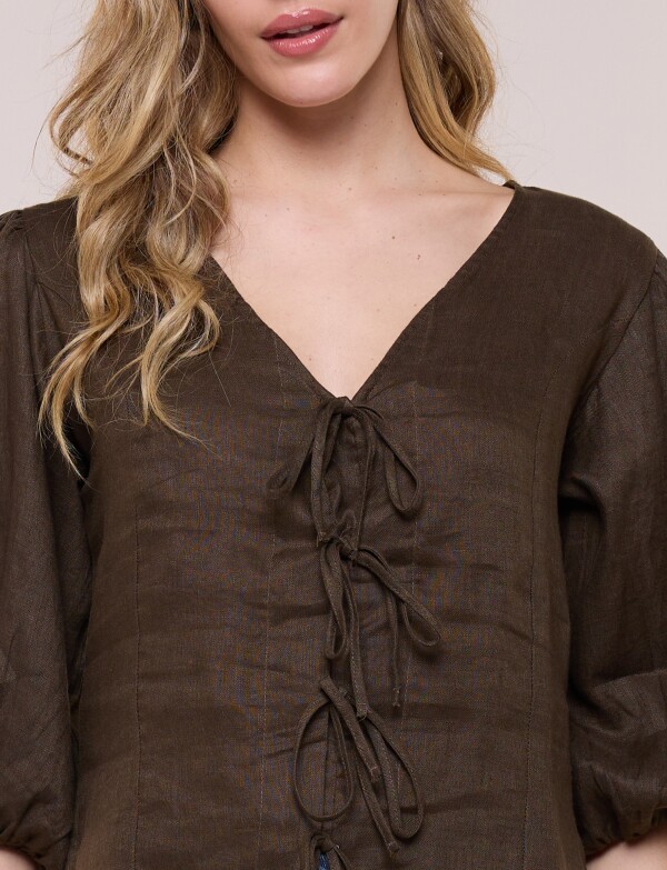 Blusa Lino Con Lazos OLIVA