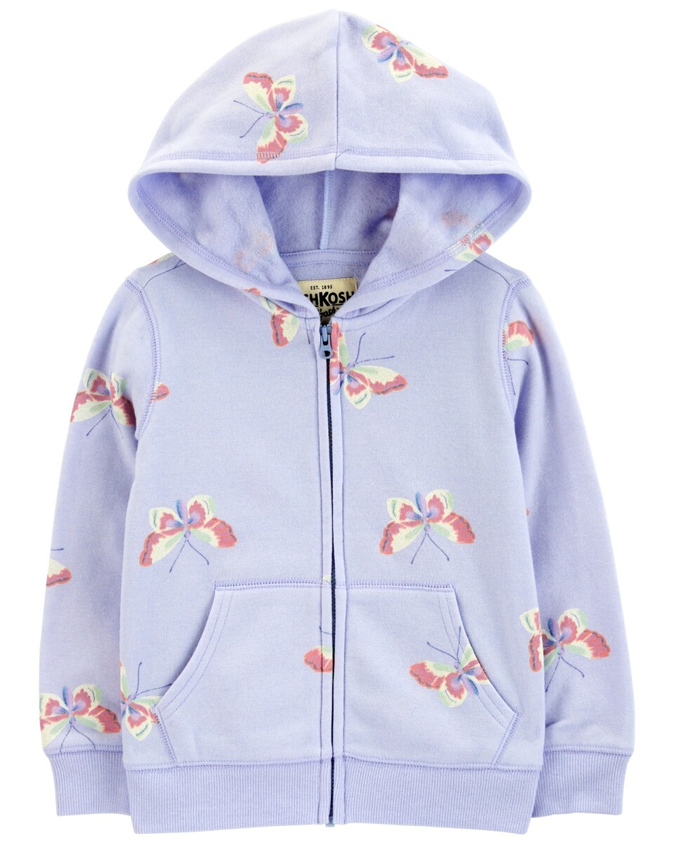 Campera de algodón con felpa, diseño mariposas 