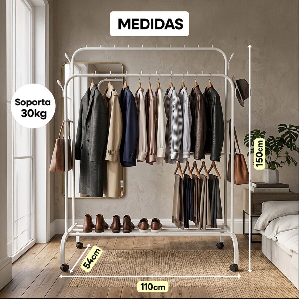 Perchero Doble Ropa Barra Acero Percha Metal Ganchos Ropero Placard Con Ruedas Imback Color Blanco Perchero Doble Ropa Barra Acero Percha Metal Ganchos Ropero Placard Con Ruedas Imback Color Blanco