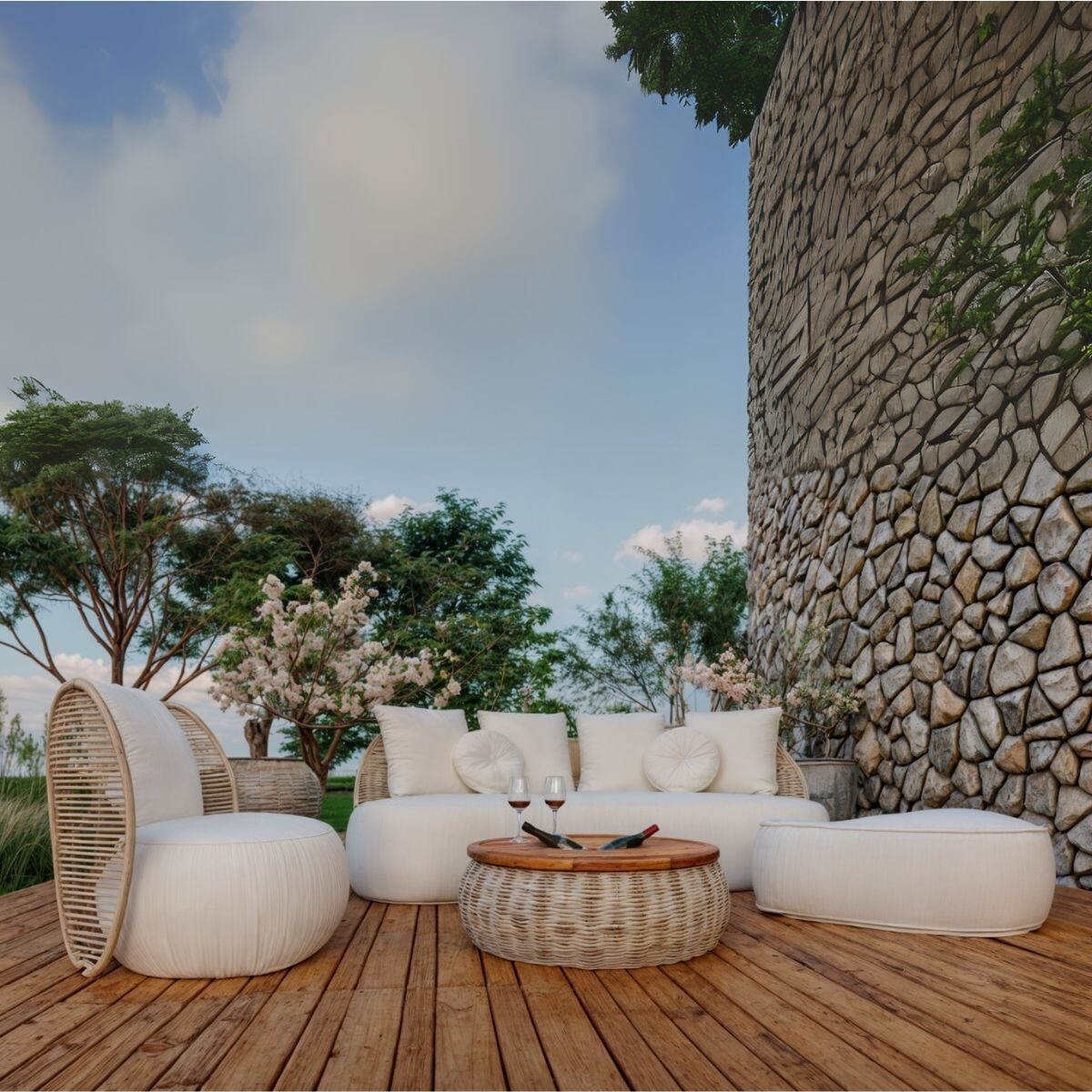 SOFA DE EXTERIOR PERLAGE BEIGE 4 CUERPOS 