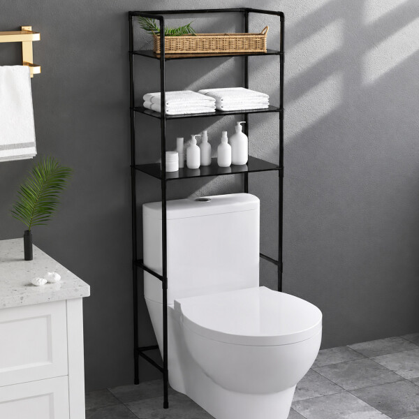 Mueble Organizador Multiuso Inodoro 3 Estantes Acero Inox Negro 1