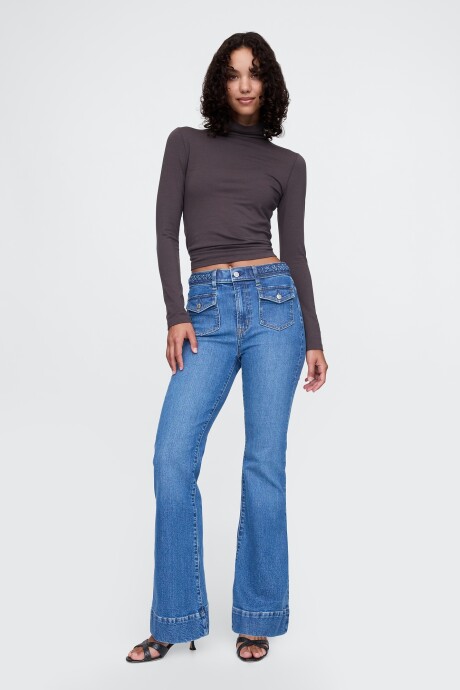 Jean 70S Flare Tiro Alto Mujer Medium Indigo 3