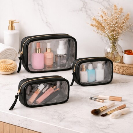 Set x3 neceser transparente negro Sc