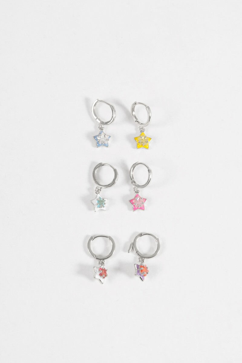 Set de aros dije estrellas plateado