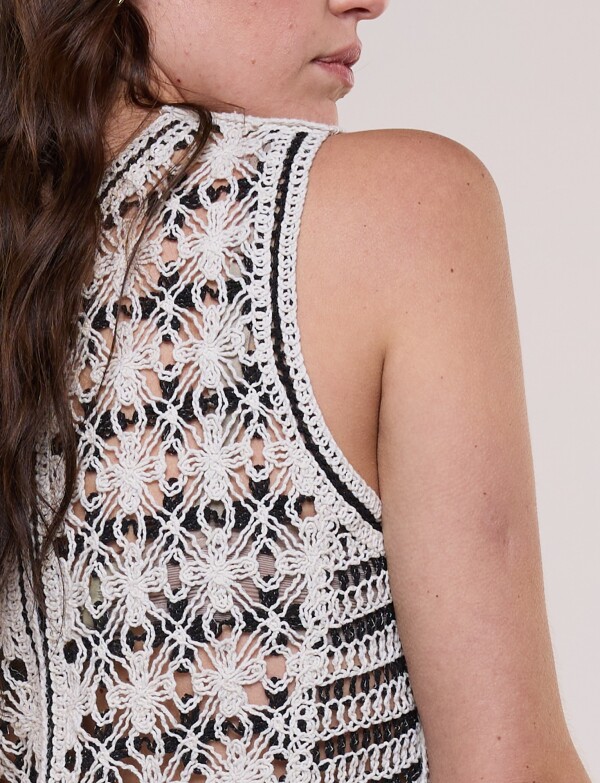 Chaleco Crochet Botones NEGRO/BEIGE