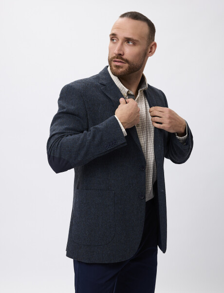 Blazer tweed con coderas azul marino