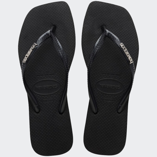 Ojotas Havaianas Slim Square Logo Metallic Negro