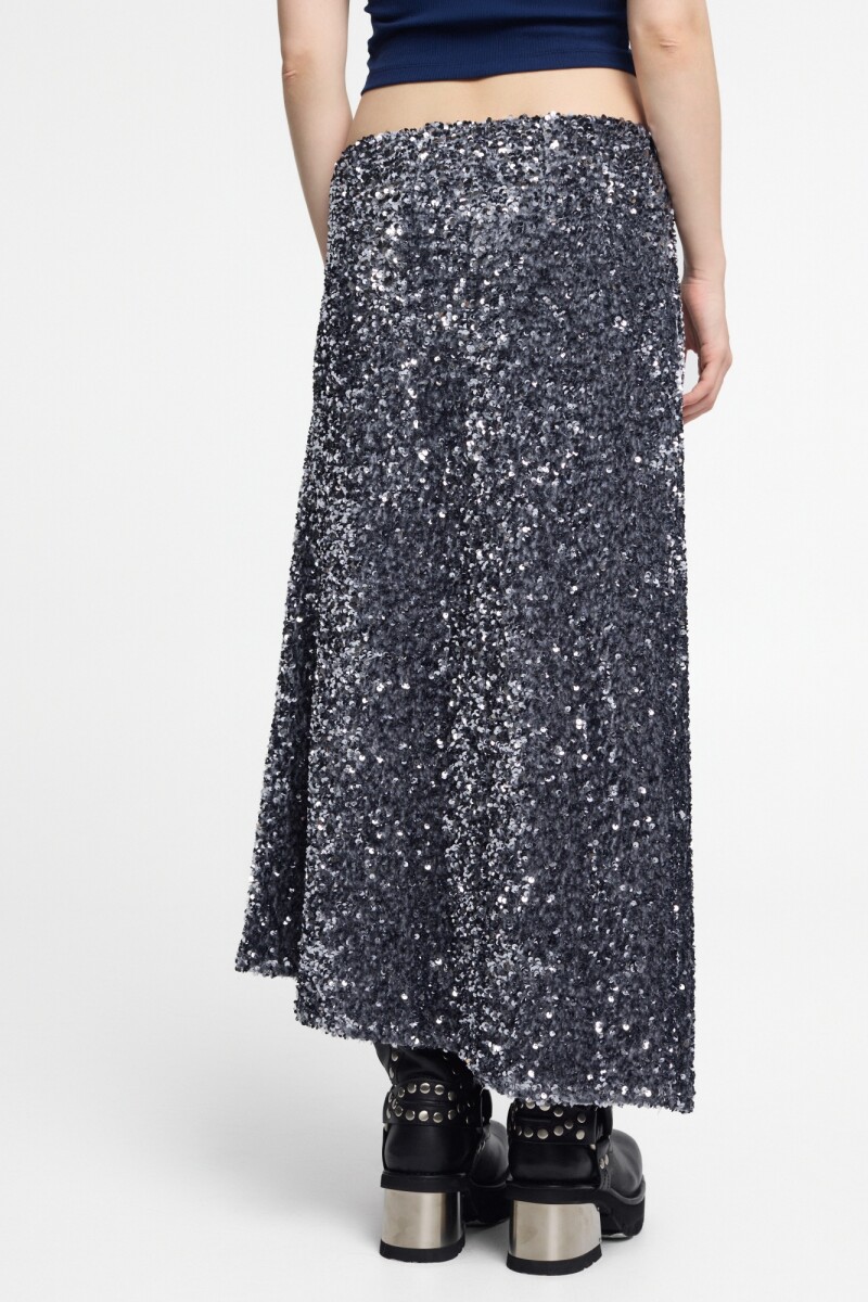 Falda midi de lentejuela Plata