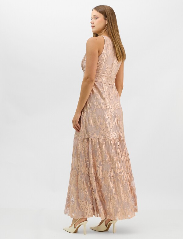 Vestido Halter Metalizado Con Escote Gota ROSA