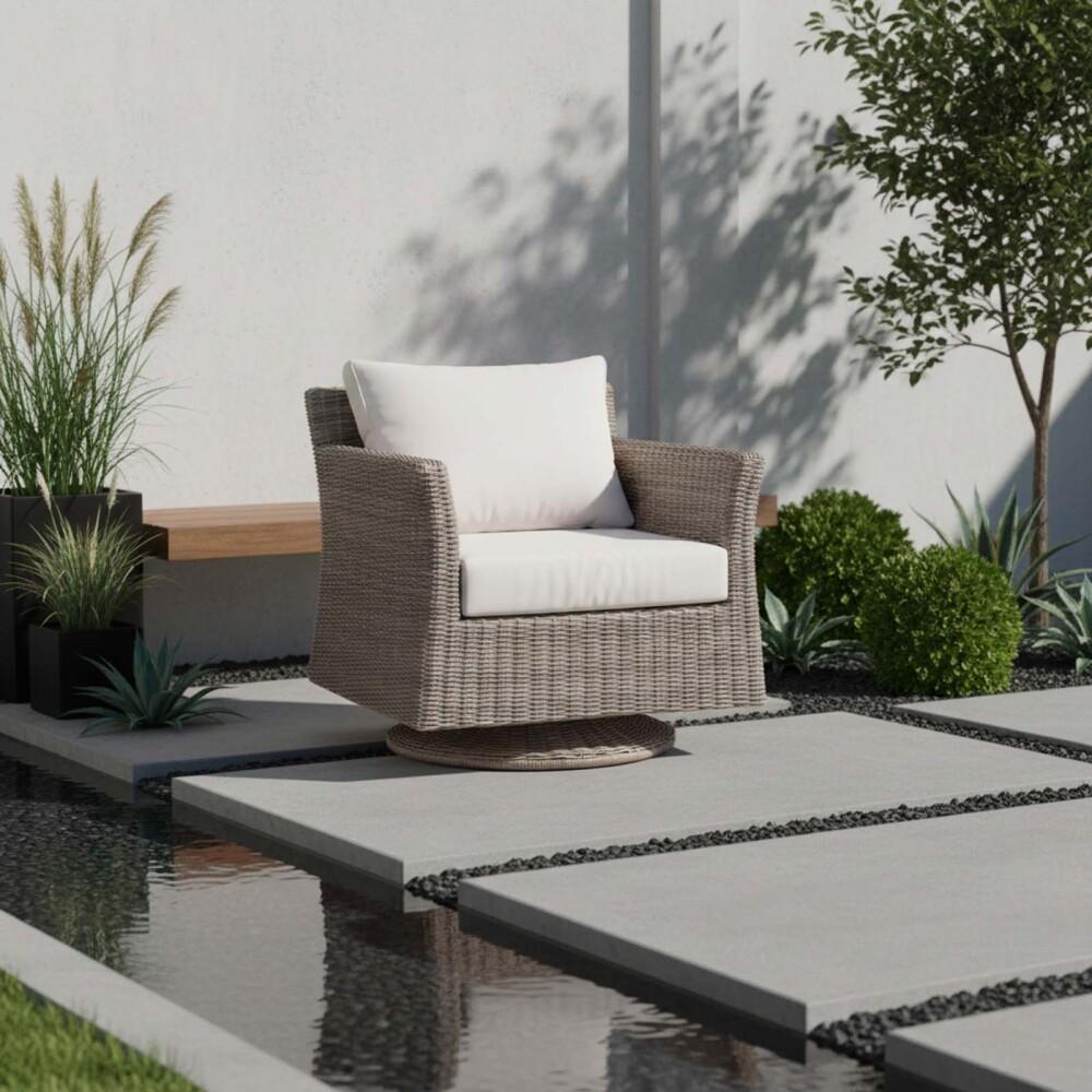 BUTACA GIRATORIA RATTAN-SINTETICO NATURAL-BEIGE COZUMEL