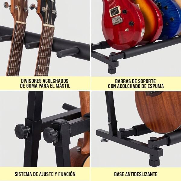 Soporte para 5 guitarras Bajos pie piso Stand Base Plegable IMBACK Color Negro Soporte para 5 guitarras Bajos pie piso Stand Base Plegable IMBACK Color Negro