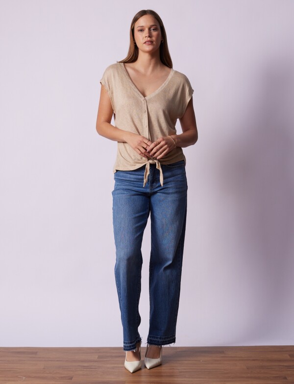 Blusa Botones Nudo BEIGE