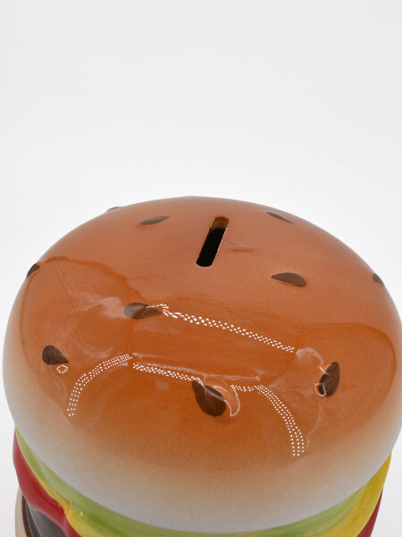 ALCANCIA HAMBURGUESA CON CANDADO 14X13 CM MULTICOLOR