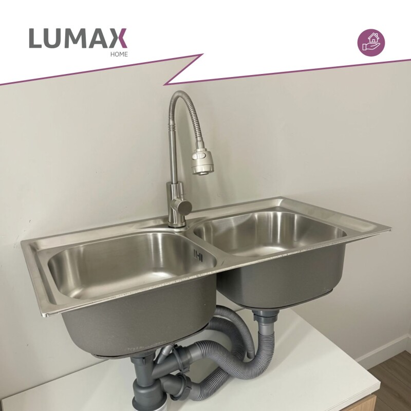 Pileta de cocina Lumax Acero Doble Bacha Monocomando 78x42 cm Plateado