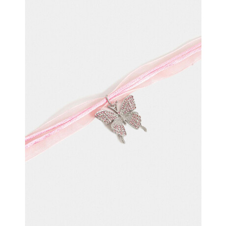 Choker Cinta Con Mariposa Plateado