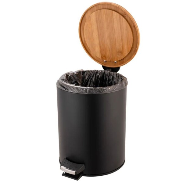 PAPELERA CON TAPA DE BAMBU - 5 LT NEGRA PAPELERA CON TAPA DE BAMBU - 5 LT NEGRA