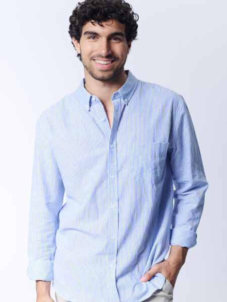 Camisa Con Lino Celeste