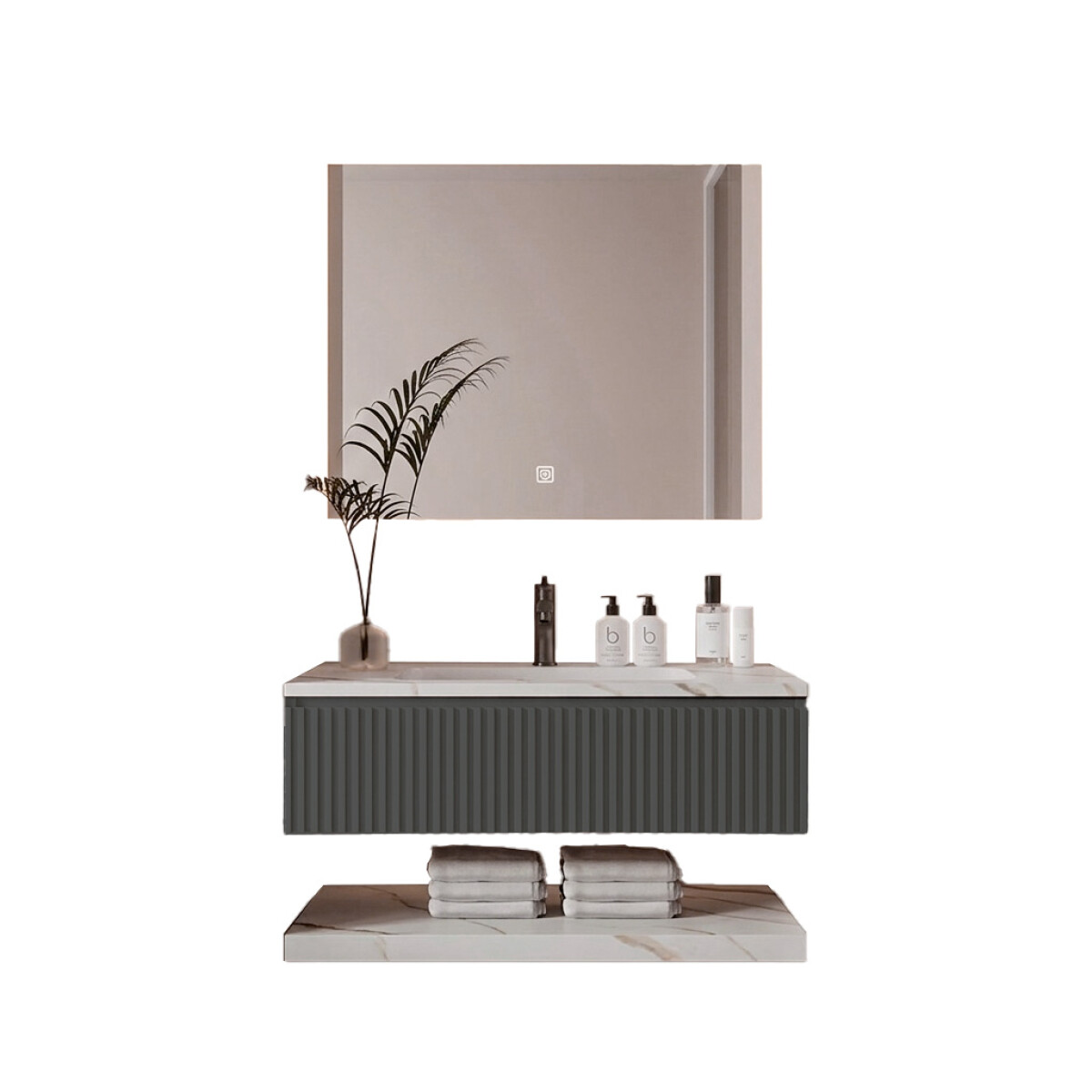 Mueble De Baño Con Espejo Luz Led Modelo 6069-80 / Mueble + Espejo Led -80 Cm 