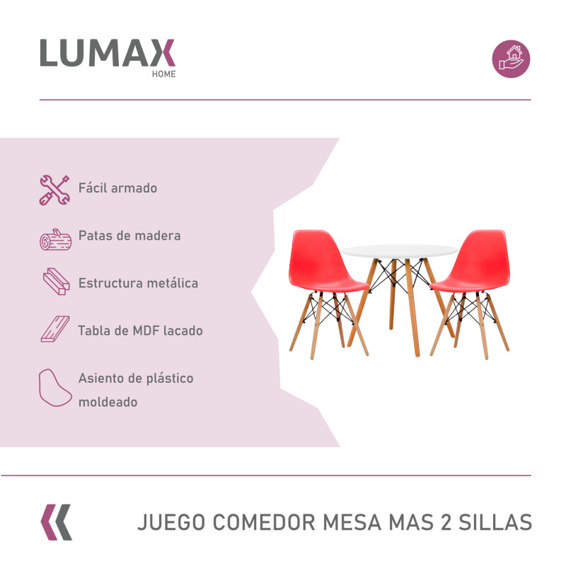 Juego de comedor Con Mesa Circular de 80cm + 2 Sillas Eames Rojo