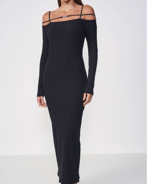 VESTIDO CANELADO Negro