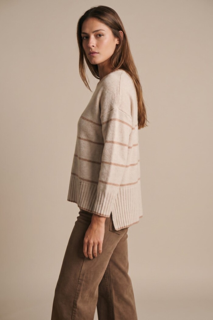 Sweater Rayado Lana Beige Melange