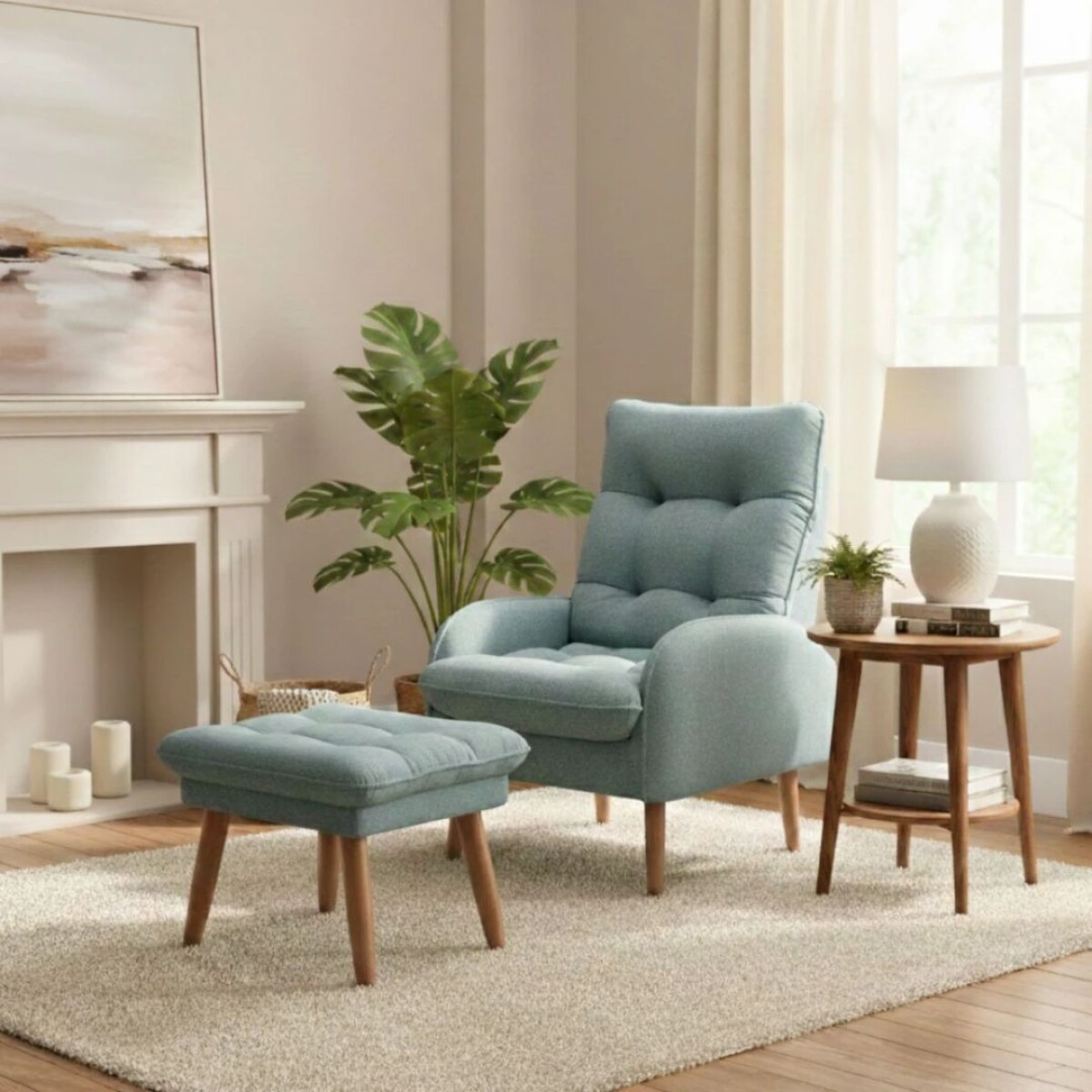 Poltrona 1 Cuerpo Living + Puf - Nantes Azul 