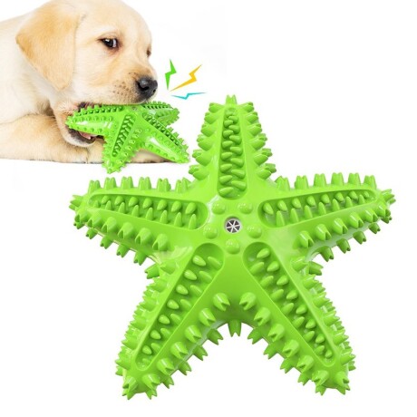 Juguete Dental Estrella Mordible con Silbato para Perros Verde
