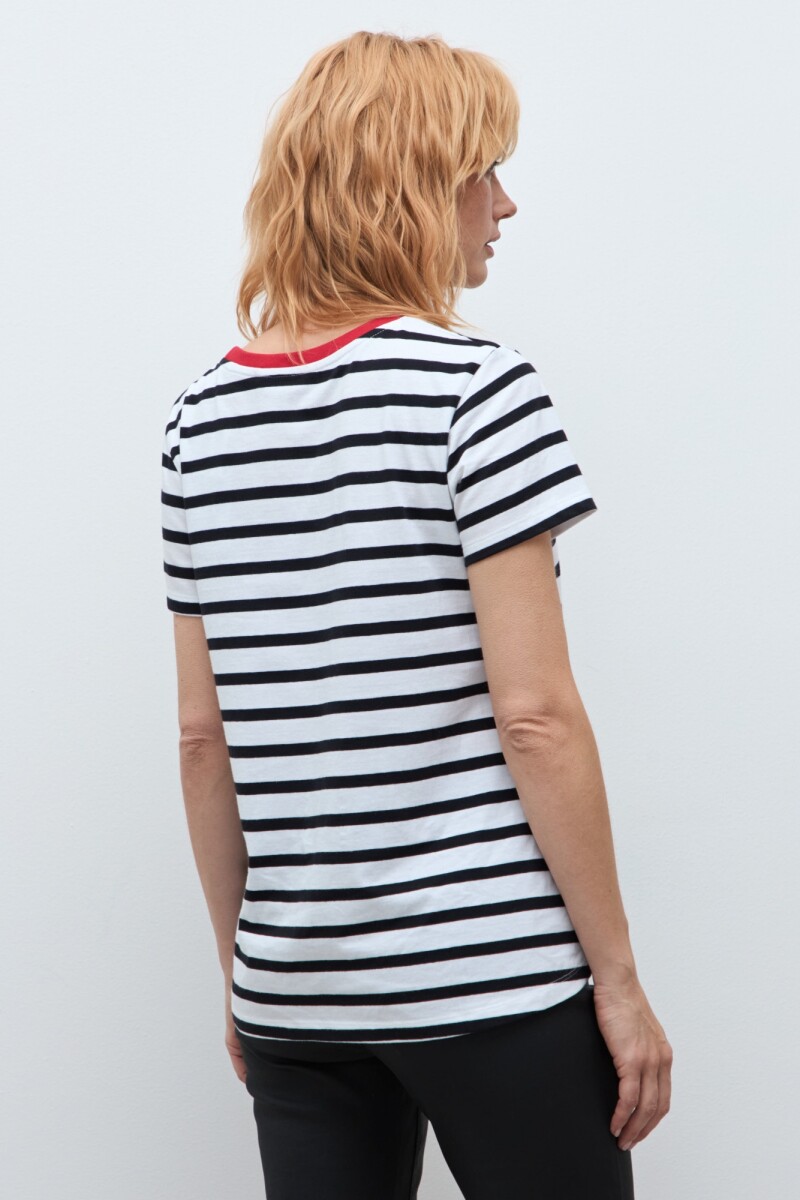 Remera rayada escote a la base blanco