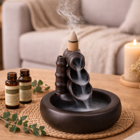 Porta Incienso cascada de cerámica para cono Bambú Negro