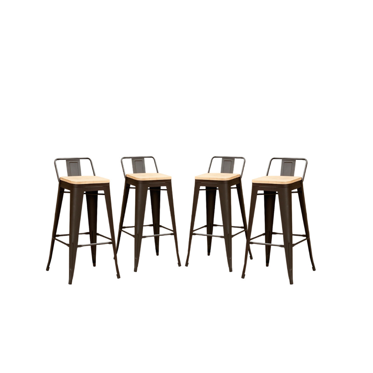 Pack 4 Taburetes Tolix con Respaldo y Asiento de Madera Lumax - Negro 