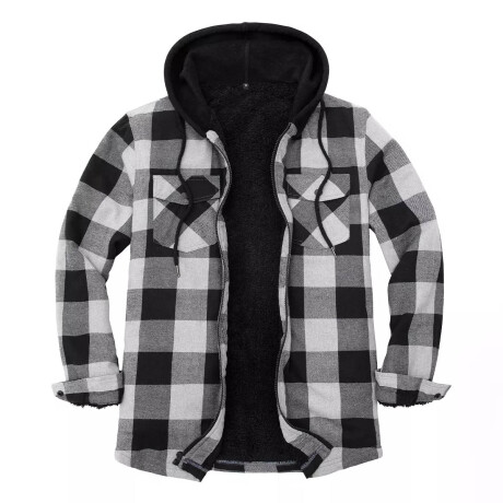 Campera Camisa Leñadora Cangurito Capucha Con Cierre Gris