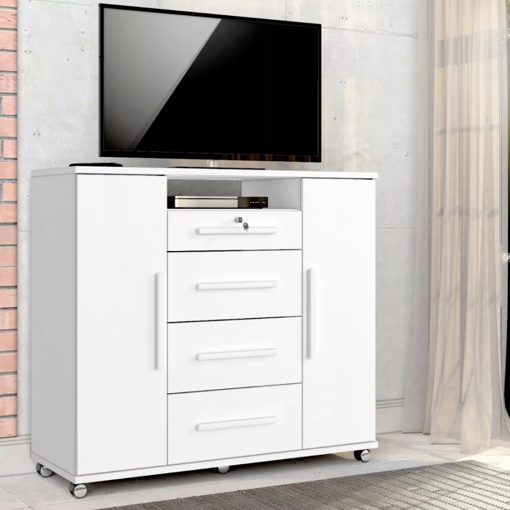 Cómoda Zapatera Versatil 2 Puertas 4 Cajones Blanco