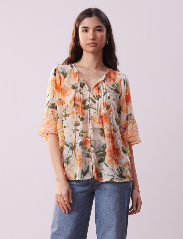 Blusa Gasa Print MULTI/ANARANJADO