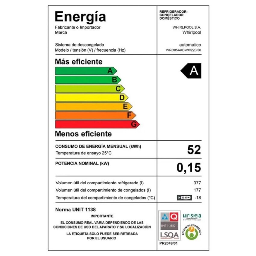 Heladera Whirlpool WRO85 french door inverter inox. Heladera Whirlpool WRO85 french door inverter inox.
