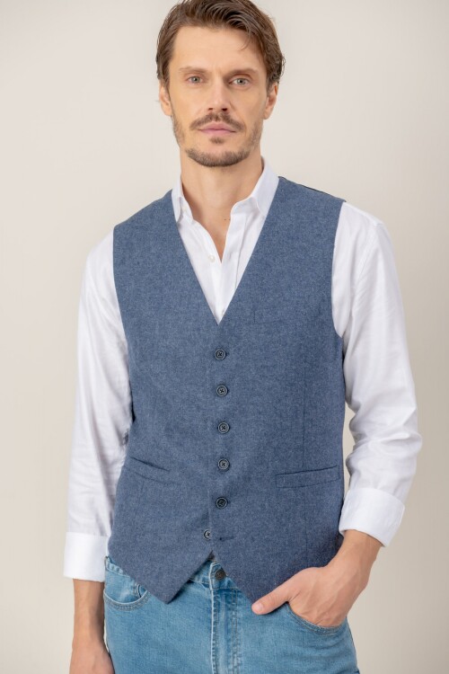 Chaleco en lana Azul piedra