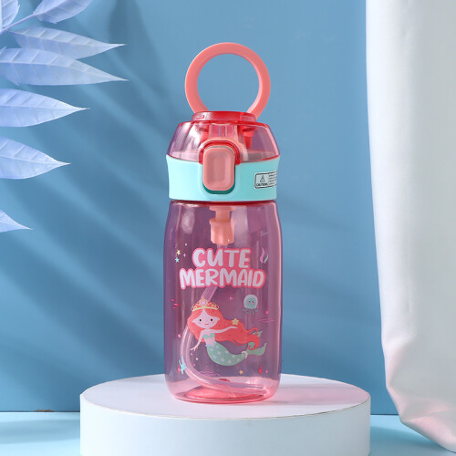 Botella Con Tapa Abatible Y Sorbito 550ml - Sirenita - Rosa Botella Con Tapa Abatible Y Sorbito 550ml - Sirenita - Rosa