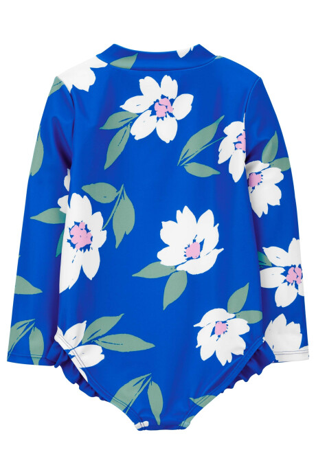 Malla de baño una pieza manga larga con protección UPF 50+ diseño floral. Talles 2-5T Sin color