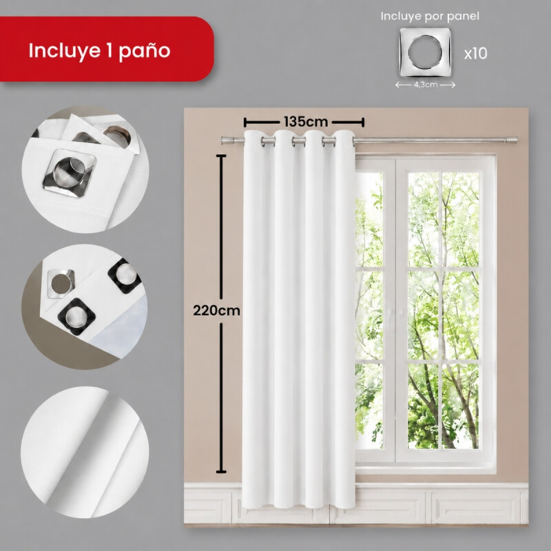 Cortina 100% Blackout 1 paño 135 x 220 BLANCO