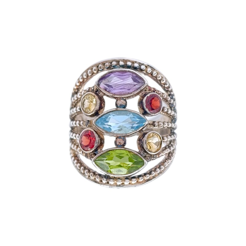 Anillo Chakras-Plata 925-Piedras Varias-AN3246 conpiedra