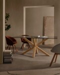 Mesa Argo 200 x 100 cm cristal patas de acero efecto madera Mesa Argo 200 x 100 cm cristal patas de acero efecto madera