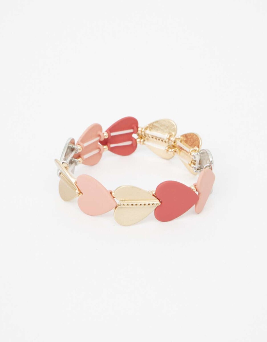Pulsera Elástica Corazones - Dorado Plata Cepillada 