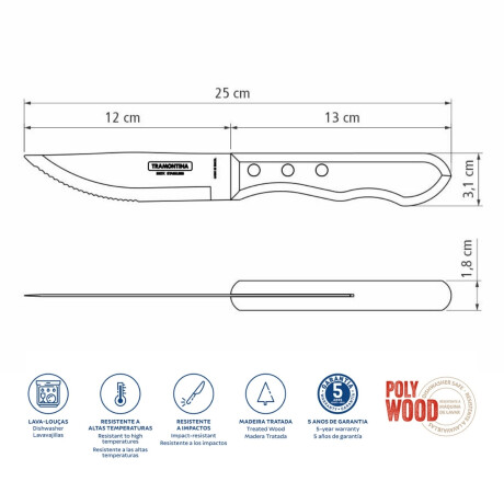 Cuchillo de Asado Yumbo 25 cm Polywood Acero Inoxidable Tramontina Cuchillo de Asado Yumbo 25 cm Polywood Acero Inoxidable Tramontina