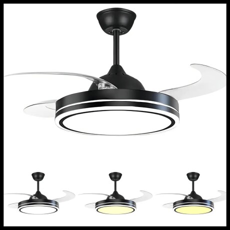 Ventilador De Techo Con Luz Retráctil Lámpara Led Control Retráctil negro