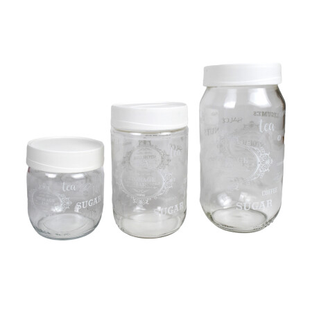 FRASCO VIDRIO SET X3PCS RETRO STORAGE BLANCO FRASCO VIDRIO SET X3PCS RETRO STORAGE BLANCO