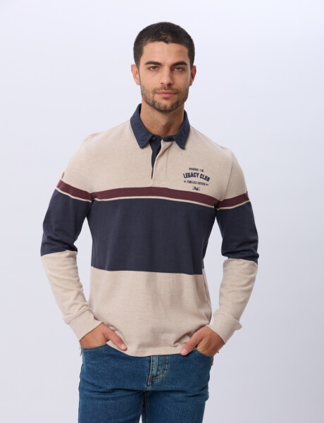 REMERA POLO RAYADA DE ALGODON Beige