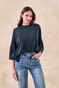 Sweater Manga Volados Lurex Negro